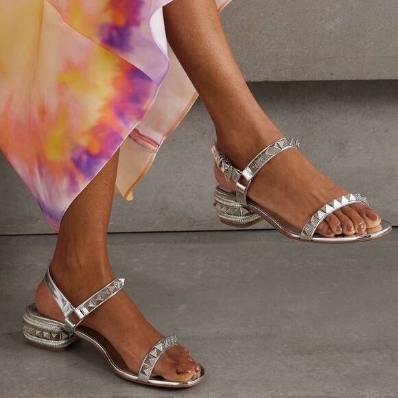 Christian Louboutin Pyrasand Leather Sandals Studded Party Statement Silver 6.5 - Picture 1 of 10